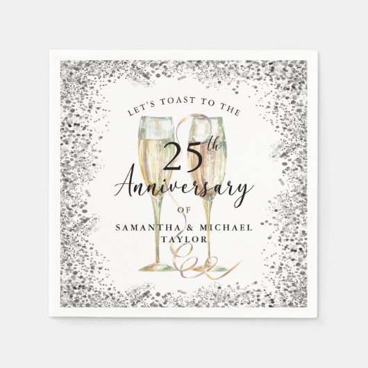 Serviette En Papier Silver 25th Wedding Anniversary (Devant)