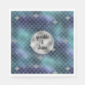 Serviette En Papier Silver Aqua Blue Mermaid Glitz (Devant)