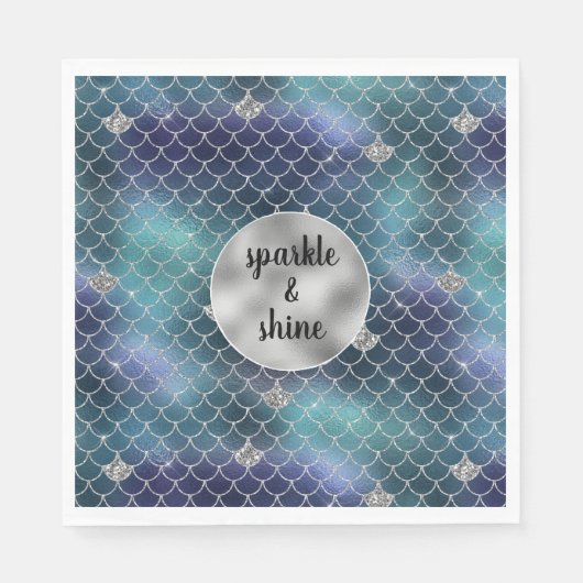Serviette En Papier Silver Aqua Blue Mermaid Glitz (Devant)