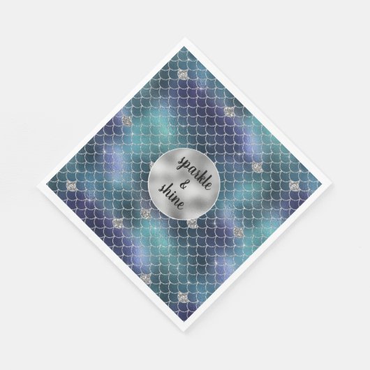 Serviette En Papier Silver Aqua Blue Mermaid Glitz (Coin)