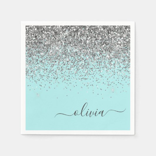 Serviette En Papier Silver Aqua Turquoise Blue Girl Parties scintillan (Devant)