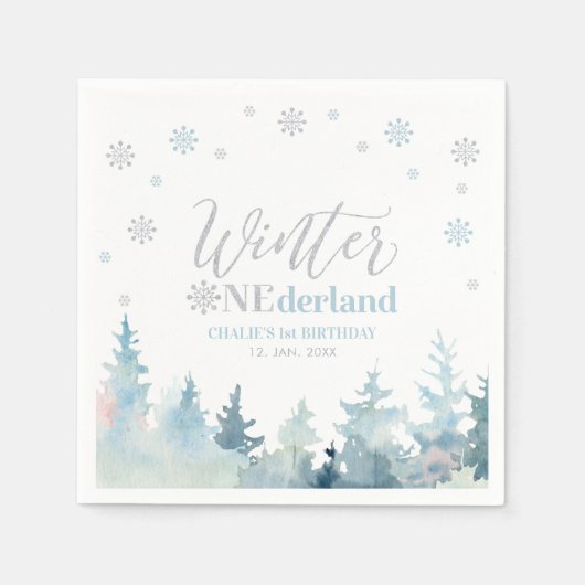 Serviette En Papier Silver & Blue Boy Winter Onederland 1er anniversai (Devant)