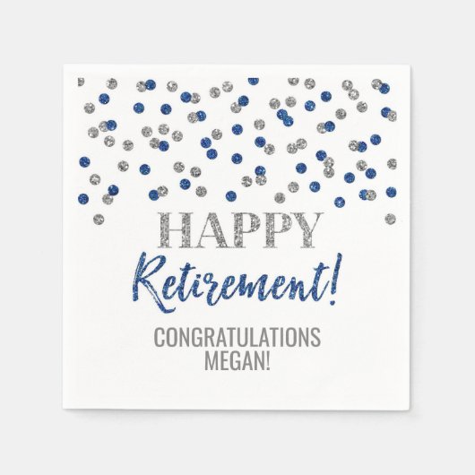Serviette En Papier Silver Blue Confetti joyeuse retraite (Devant)