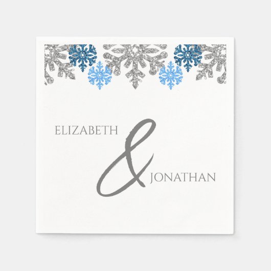 Serviette En Papier Silver Blue Snowflakes Mariage d'hiver (Devant)