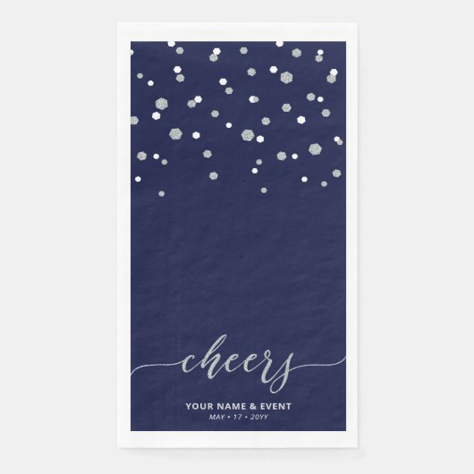 Serviette En Papier Silver Blue stylish Script Confetti Soirée (Devant)