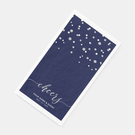 Serviette En Papier Silver Blue stylish Script Confetti Soirée (Coin)