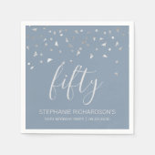 Serviette En Papier Silver Confetti Dusty Blue 50e fête d'anniversaire (Devant)