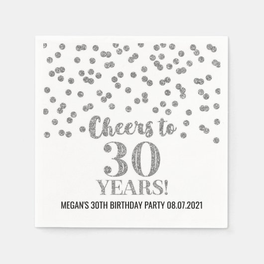 Serviette En Papier Silver Confetti encourage à 30 ans anniversaire (Devant)
