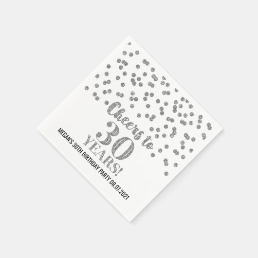 Serviette En Papier Silver Confetti encourage à 30 ans anniversaire (Coin)