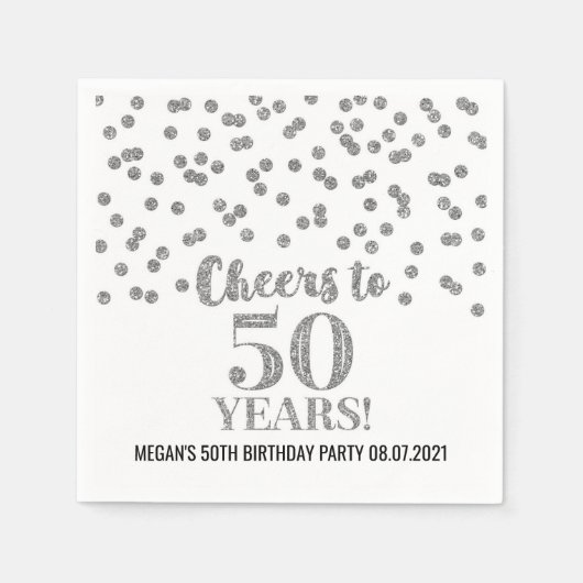 Serviette En Papier Silver Confetti encourage à 50 ans anniversaire (Devant)