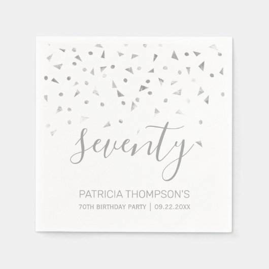 Serviette En Papier Silver Confetti Personnalisé 70ème anniversaire (Devant)