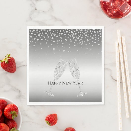 Serviette En Papier Silver Diamond Sparkle Champagne Glass New Year's (En situation)