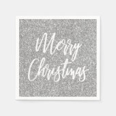 Serviette En Papier Silver Faux Parties scintillant Joyeux Noël Callig (Devant)