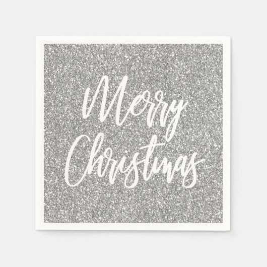 Serviette En Papier Silver Faux Parties scintillant Joyeux Noël Callig (Devant)