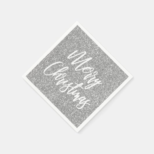 Serviette En Papier Silver Faux Parties scintillant Joyeux Noël Callig (Coin)