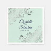 Serviette En Papier Silver Filigree Elegant Mint Green & Navy Mariage (Devant)