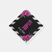 Serviette En Papier Silver Foil Stripes Floral Hot Pink ID759 (Coin)
