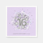 Serviette En Papier Silver Foil Sweet 16 Anniversaires Ballons Party L (Devant)