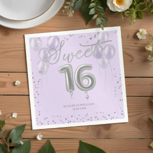 Serviette En Papier Silver Foil Sweet 16 Anniversaires Ballons Party L