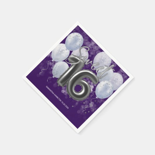 Serviette En Papier Silver Foil Sweet 16 Anniversaires Ballons Party P (Coin)