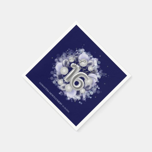 Serviette En Papier Silver Foil Sweet 16 Ballons Anniversaires Royal B (Coin)