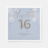Serviette En Papier Silver Foil Sweet 16 Ballons d'anniversaire Bleu (Devant)