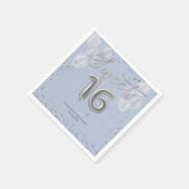 Serviette En Papier Silver Foil Sweet 16 Ballons d'anniversaire Bleu (Coin)