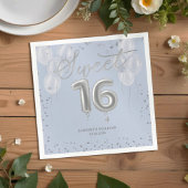 Serviette En Papier Silver Foil Sweet 16 Ballons d'anniversaire Bleu