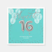 Serviette En Papier Silver Foil Sweet 16 Ballons d'anniversaire Royal  (Devant)