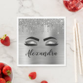 Serviette En Papier Silver Glitter Sparkle Eyelashes Monogram (En situation)