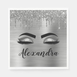 Serviette En Papier Silver Glitter Sparkle Eyelashes Monogram