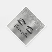 Serviette En Papier Silver Glitter Sparkle Eyelashes Monogram (Coin)