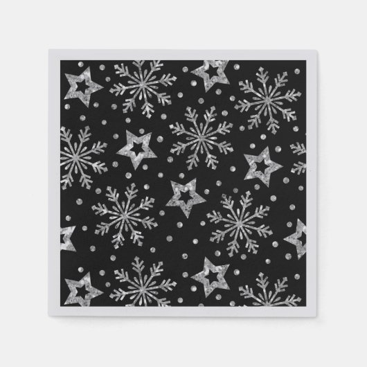 Serviette En Papier Silver Glitter Stars & Snowflakes Napkins (Devant)