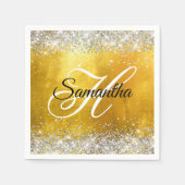 Serviette En Papier Silver Glittery Gold Foil Fancy Monogramme (Devant)