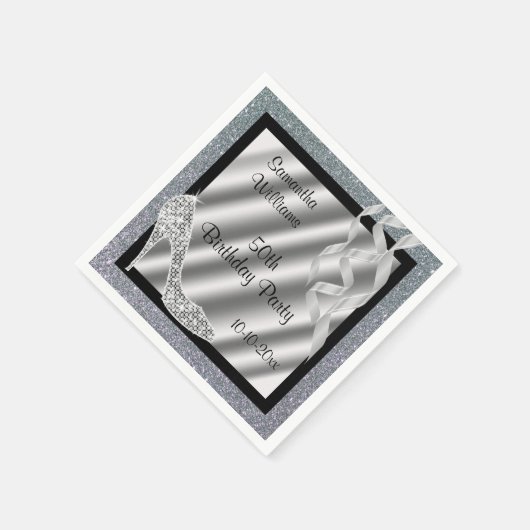 Serviette En Papier Silver Glittery Stiletto & Streamers 50e anniversa (Coin)