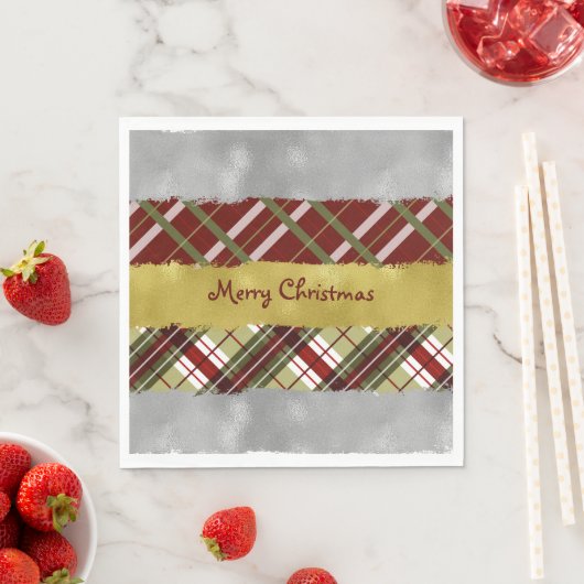 Serviette En Papier Silver, Gold And Plaid Paper Napkin (En situation)