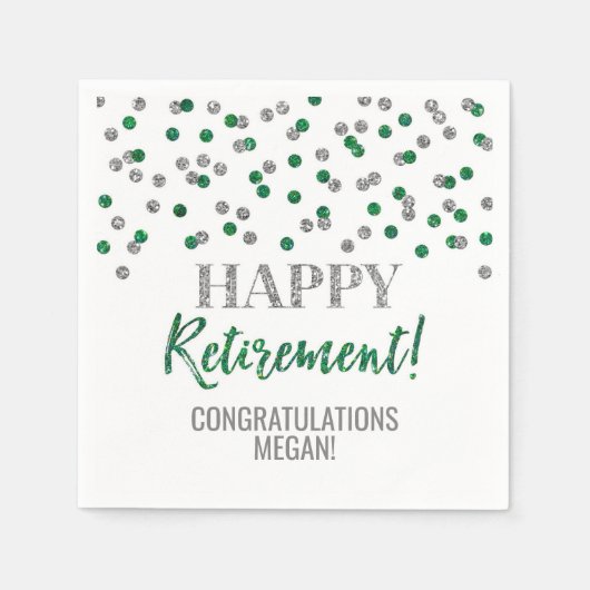 Serviette En Papier Silver Green Confetti joyeuse retraite (Devant)