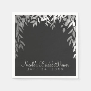 Serviette En Papier Silver & Grey Moderne Glam Botanique Feuille Maria
