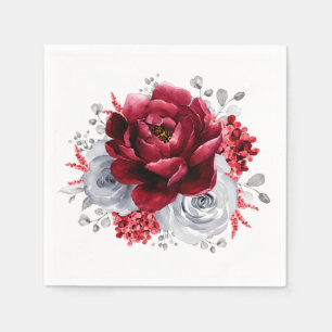 Serviette En Papier Silver Grey Rouge Blanc Floral Russe Mariage