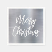 Serviette En Papier Silver Metallic Joyeux Noël Calligraphie (Devant)