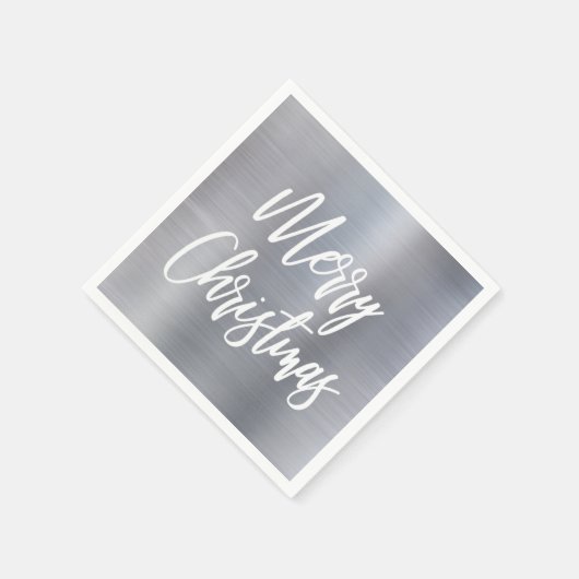 Serviette En Papier Silver Metallic Joyeux Noël Calligraphie (Coin)