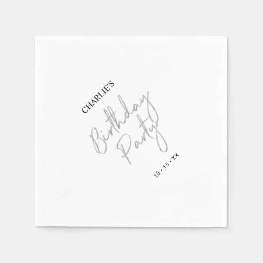 Serviette En Papier Silver Modern Brush Script Adult Anniversaire Part (Devant)