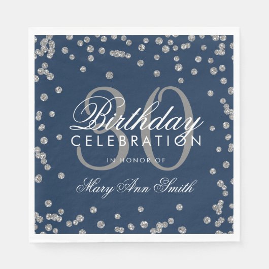 Serviette En Papier Silver Navy Blue 30th Birthday Parties scintillant (Devant)