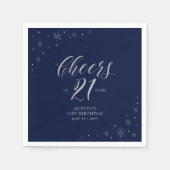 Serviette En Papier Silver & Navy Blue Cheers 21e fête d'anniversaire (Devant)