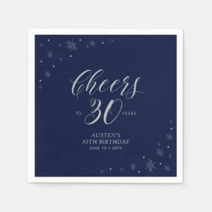 Serviette En Papier Silver & Navy Blue Cheers 30e fête d'anniversaire