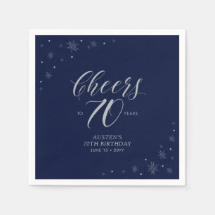 Serviette En Papier Silver & Navy Blue Cheers 70e fête d'anniversaire