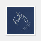 Serviette En Papier Silver & Navy Blue Quarty 40e fête d'anniversaire (Devant)