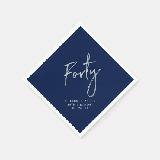 Serviette En Papier Silver & Navy Blue Quarty 40e fête d'anniversaire (Coin)