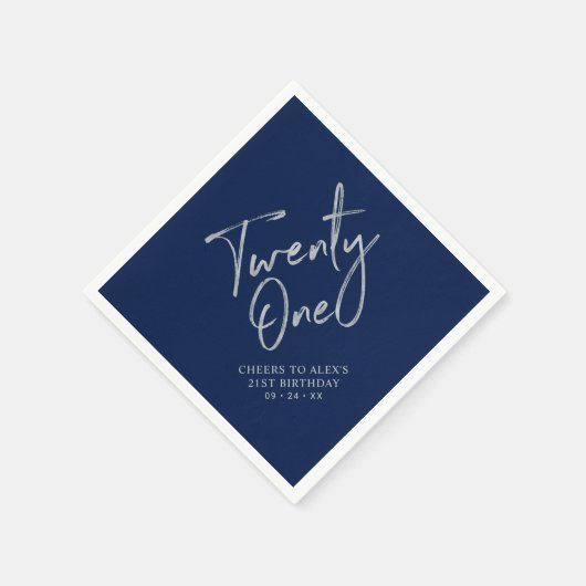 Serviette En Papier Silver & Navy Blue Twenty One 21e fête d'anniversa (Coin)