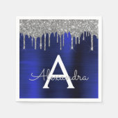 Serviette En Papier Silver Navy Parties scintillant bleue Étincelle No (Devant)
